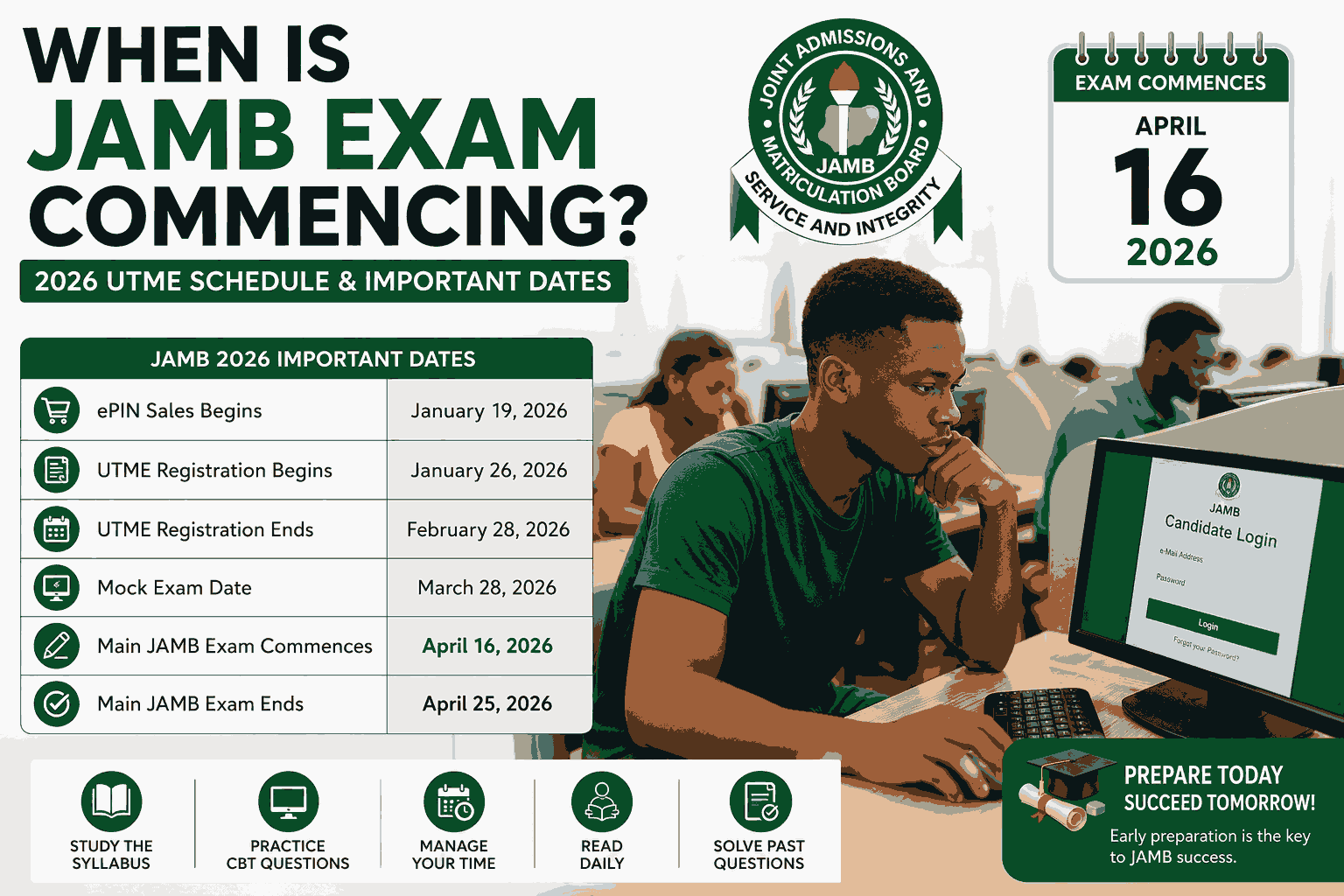 When Is JAMB Exam Commencing? Full JAMB Exam Date, Registration Timeline, and Important Updates